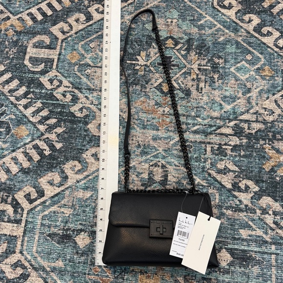 NICOLE MILLER NEW Faux Leather Crossbody in Monochromatic Black with Chain Strap - Picture 6 of 7